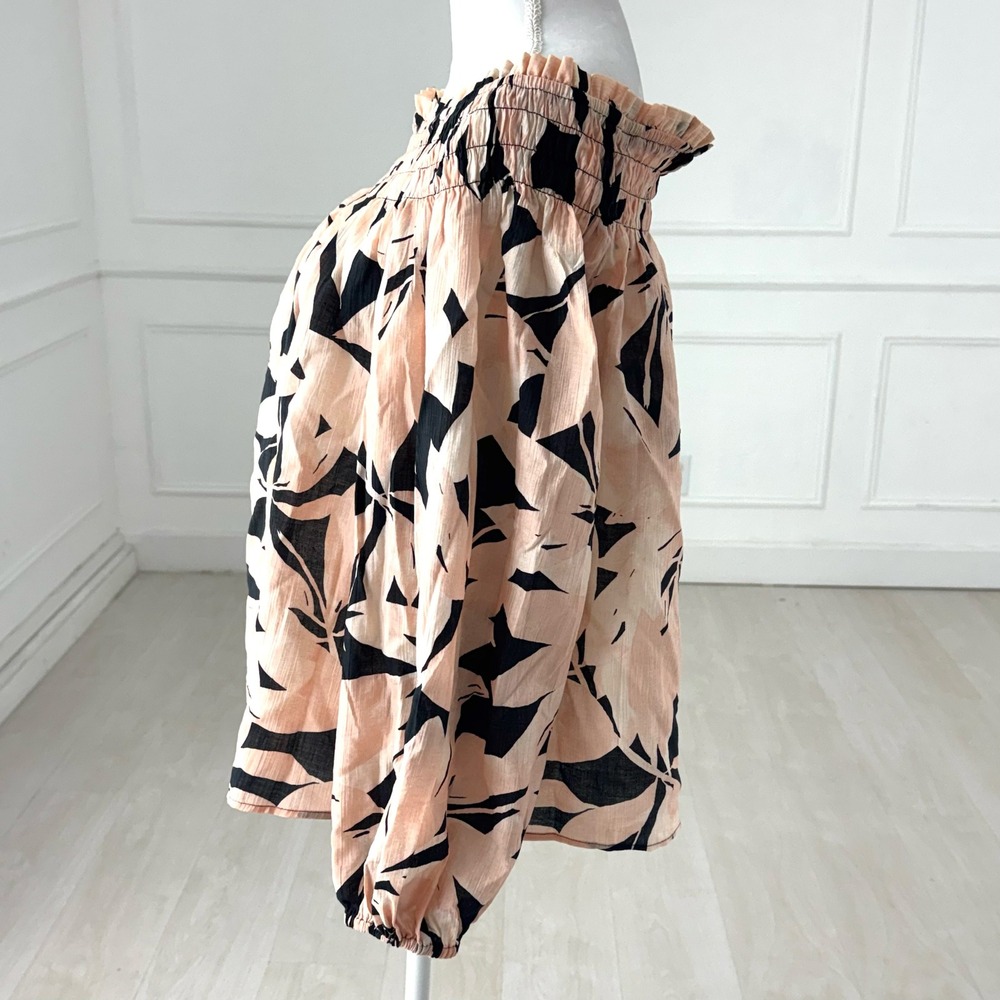 H&M Womens XL Off The Shoulder Tropical Boho Airy Peasant Blouse Peach Black - Picture 5 of 6